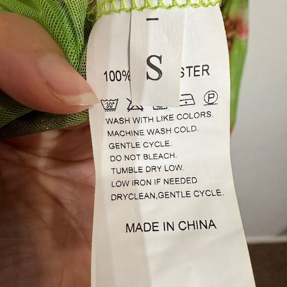 Green Floral Strapless Backless Sheer Mesh Side Slit Maxi Dress Sz S - Picture 5 of 12